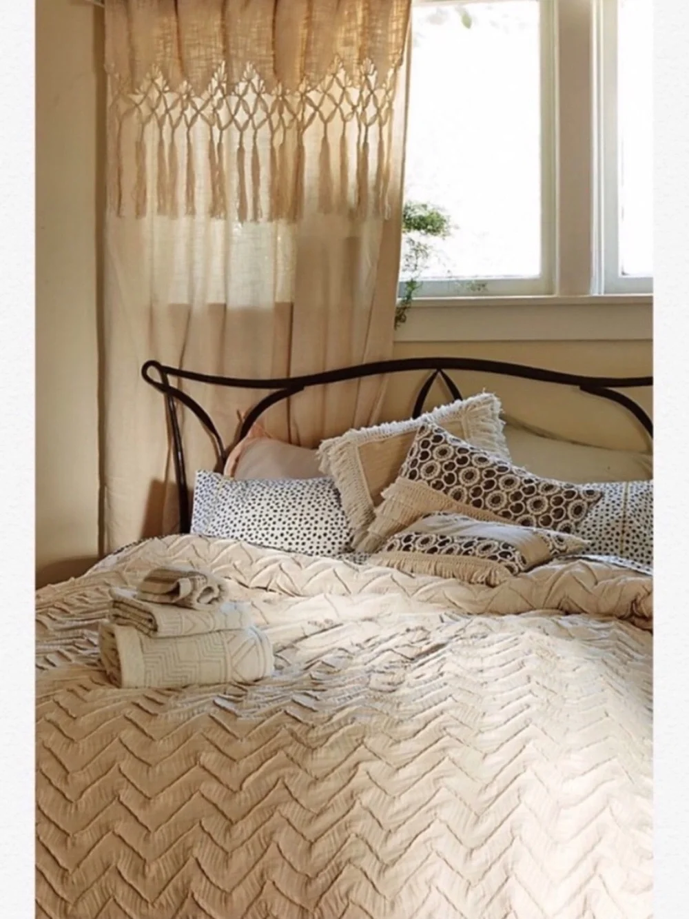 Anthropologie Knotted Macrame Curtain Ivory - 50